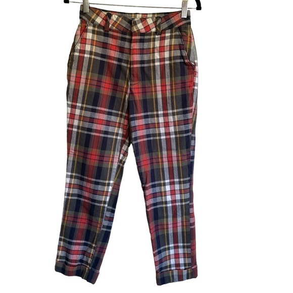 Faherty Cinder Pants Dress Trouser Westport Plaid Red Black Pant Size 26 - Picture 1 of 9